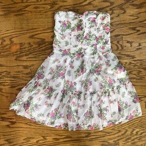 Floral Strapless White and Pink Dress